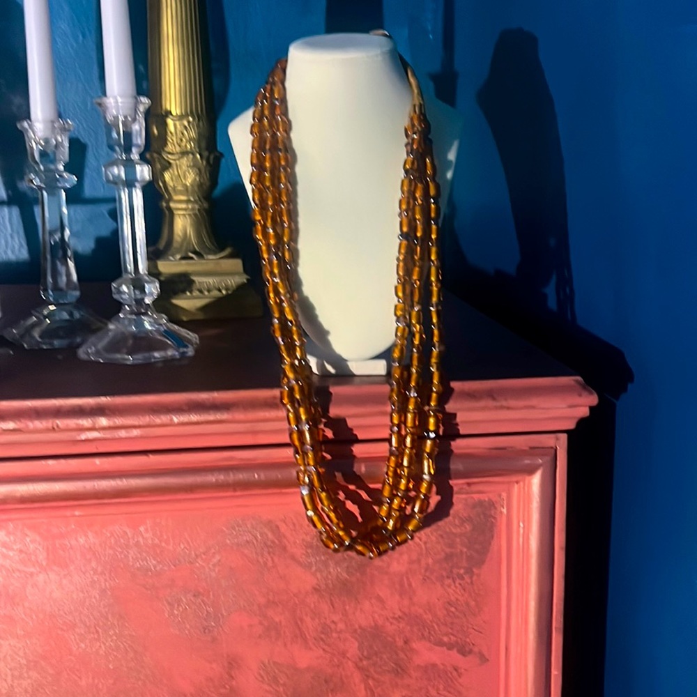 Amber beaded double strand necklace